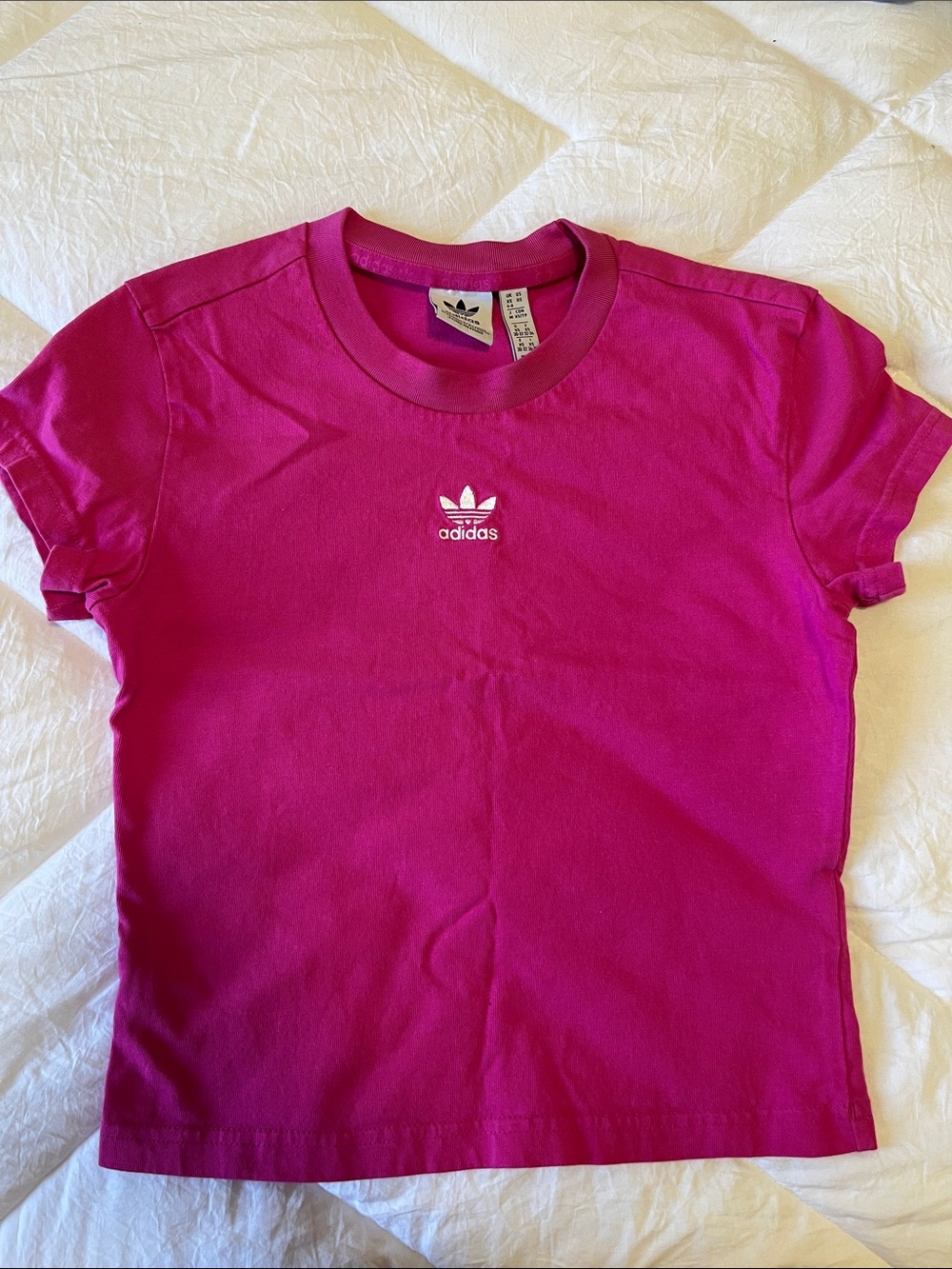 adidas Bright Magenta Crewneck Tee with White Trefoilt